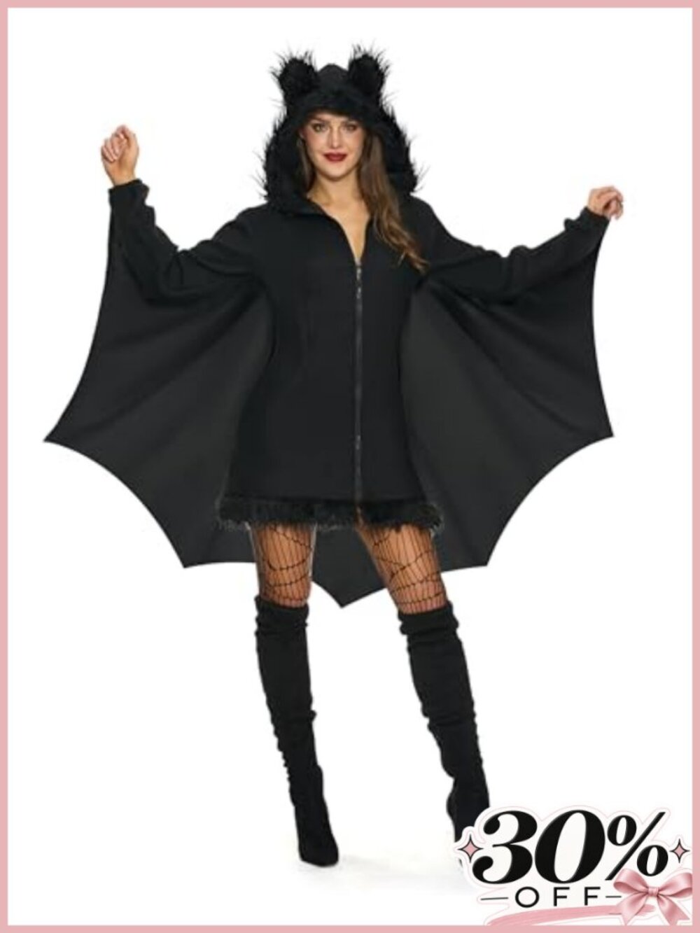 Cozy Bat Jumpsuit Costume Hooded Wings Pockets Halloween Women